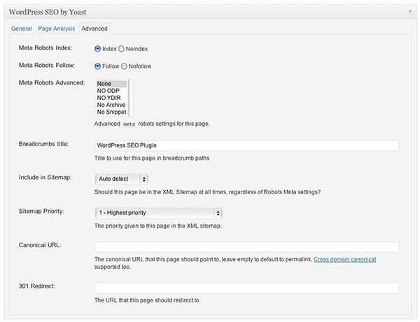 SEO By Yoast Advance Settings Page