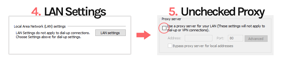 step 4 and 5 for internet settings