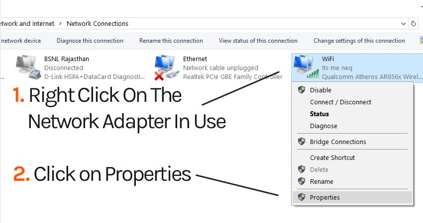 choose the correct network adapter and then right click