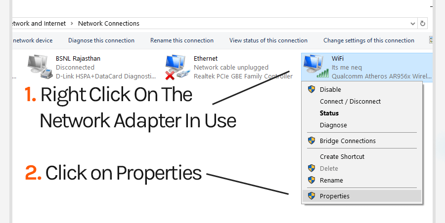 choose the correct network adapter and then right click