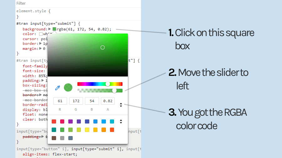 now you get the rgba color code