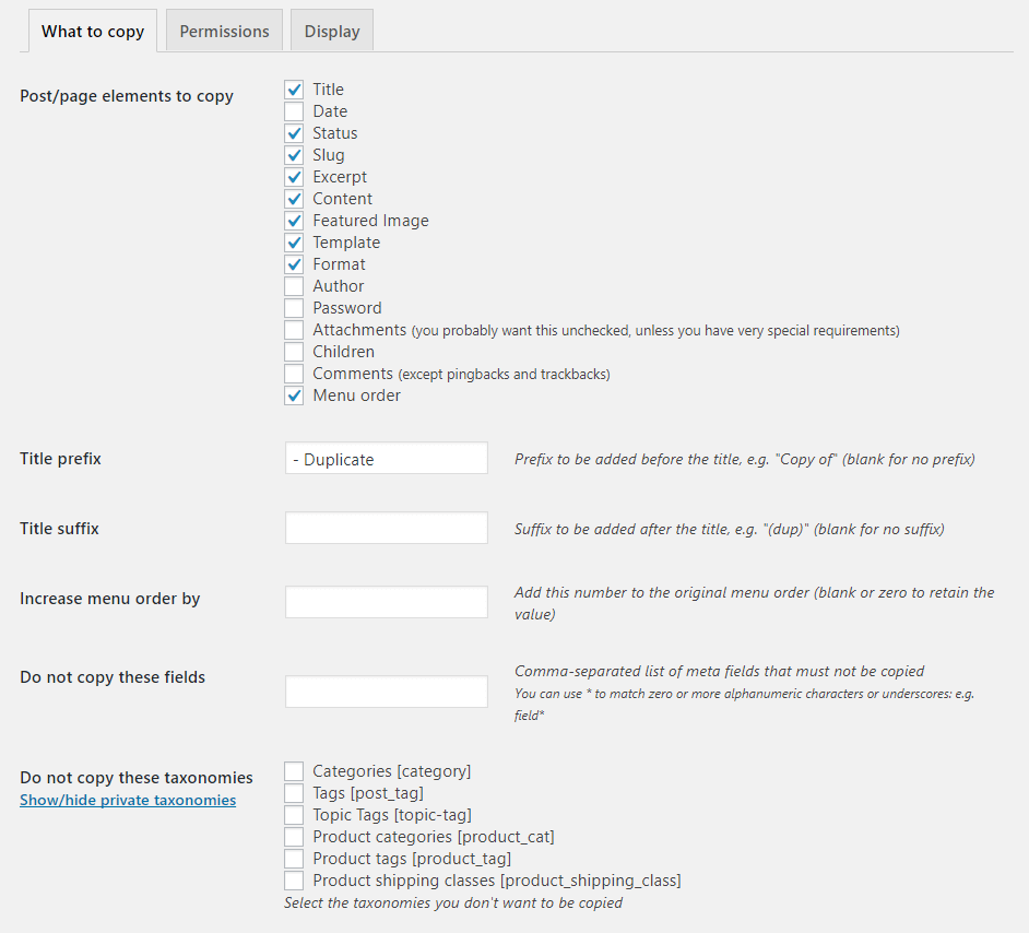 attributes settings