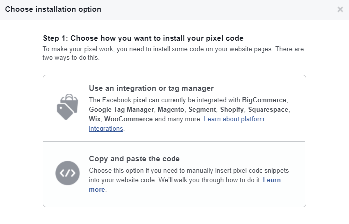choose the code integration option your prefer